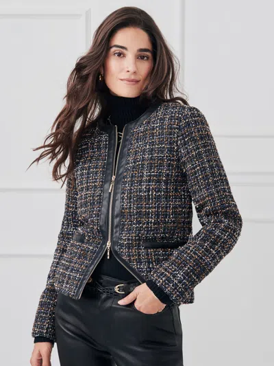 J.mclaughlin Women's Hughes Quilted Tweed Puffer Black/tan In Black