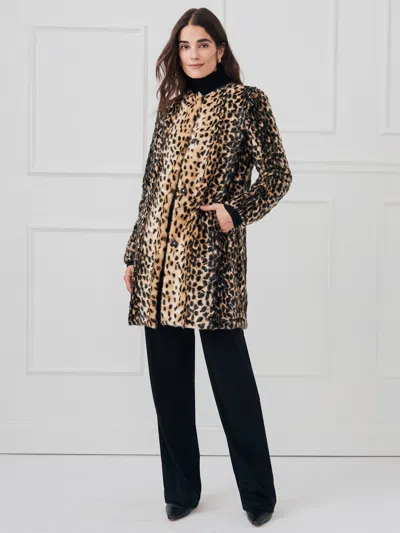 J.mclaughlin Women's Pella Faux Fur Coat In Leopard Light Sand/black In Brown