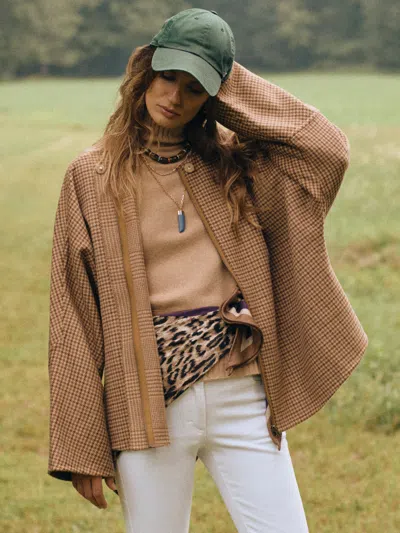 J.mclaughlin Women's Bora Cape In Glen Plaid Tan | Cotton/wool/polyamide In Brown