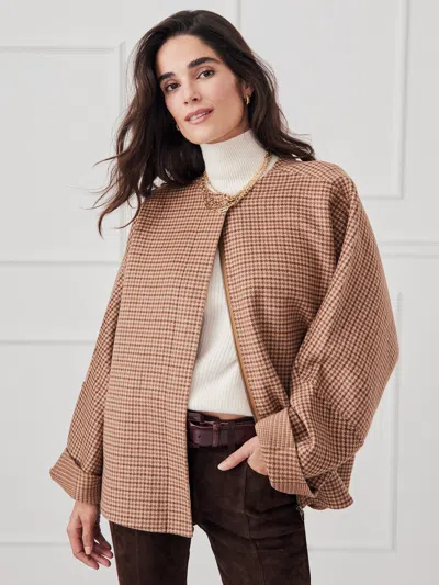 J.mclaughlin Women's Bora Cape In Glen Plaid Tan | Cotton/wool/polyamide In Brown