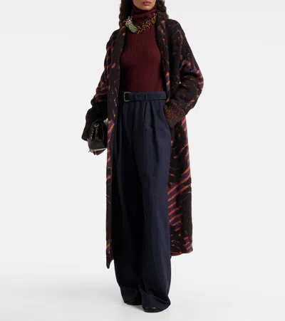 Dries Van Noten High Waist Wide Leg Belted Pleated Jeans In Blue