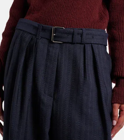 Dries Van Noten High Waist Wide Leg Belted Pleated Jeans In Blue