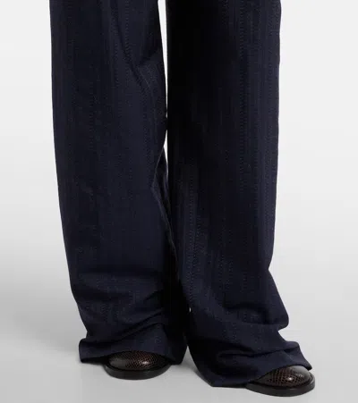 Dries Van Noten High Waist Wide Leg Belted Pleated Jeans In Blue