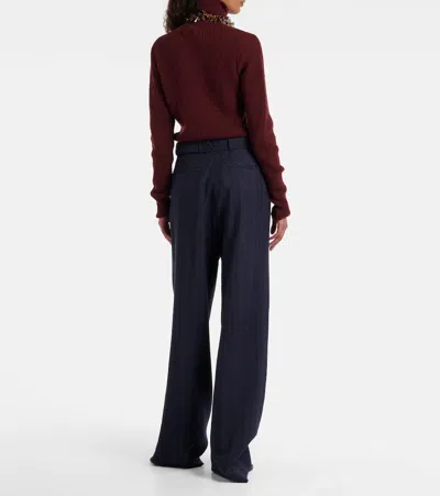 Dries Van Noten High Waist Wide Leg Belted Pleated Jeans In Blue
