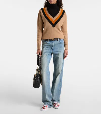 Valentino Garavani Wool Sweater Sweaters And Cardigans Beige In Brown
