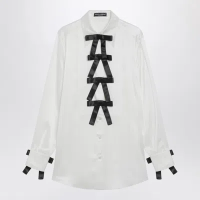Dolce & Gabbana Dolce&gabbana White Silk Shirt With Bows In White