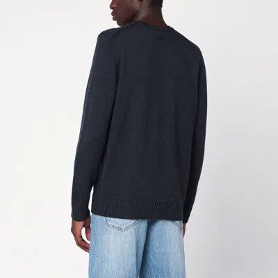 Drumohr Charcoal Grey Wool Crew Neck Sweater In Blue