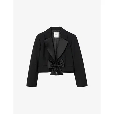 Sandro Womens Black Short Bow-embellished Satin Jacket In Black