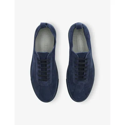 Grenson Mens Navy Sneaker 1 U Suede Low-top Trainers Eur 45 / 11 Uk In Blue