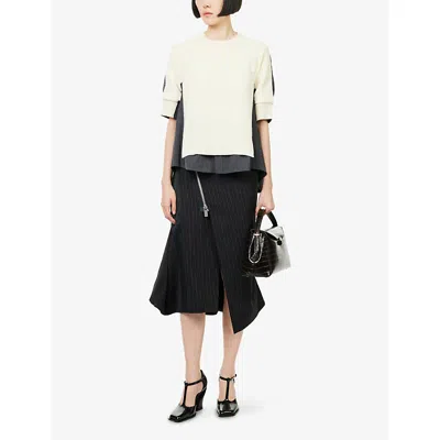 Sacai Womens Off White Gray Stripe-print Layered Wool Jumper Xl In Multi