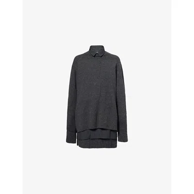 Sacai Womens C Gray Suiting Wool Knit Jumper Dress In Black