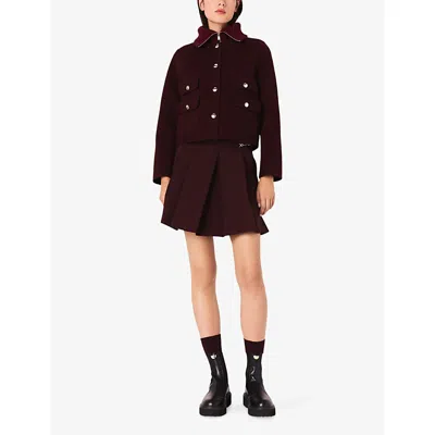 Maje Womens Burgundy Reversible Double-face Wool-blend Jacket In Burgundy