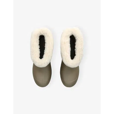 Chloé Taupe Comb Logo-patch Faux-shearling And Rubber Boots&nbsp; Eur 34 / 2 Uk In Brown