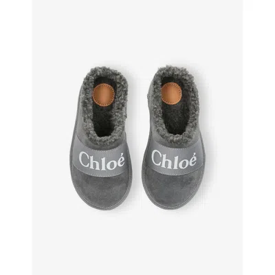 Chloé Kids' Shearling And Suede Slippers&nbsp; In Multi