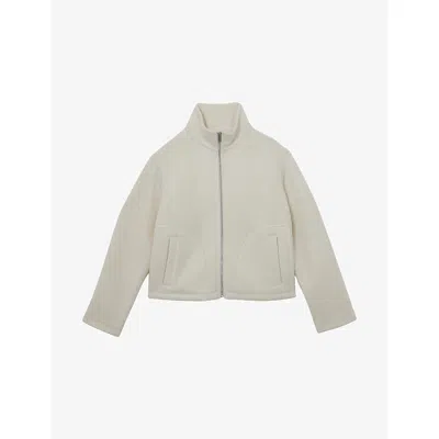 Reiss Cream Wool Felted Funnel-neck Jacket In Gray