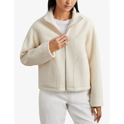 Reiss Cream Wool Felted Funnel-neck Jacket In Gray