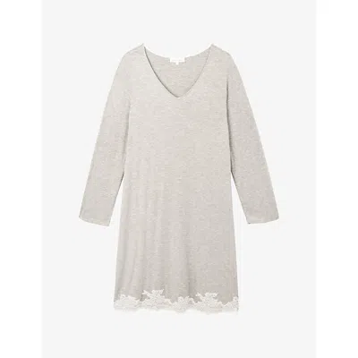The White Company S Cloud Marl Lace-appliqué Stretch-jersey Nightdress Xl In Neutral