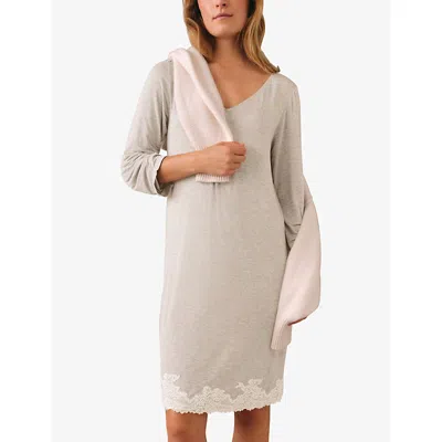 The White Company S Cloud Marl Lace-appliqué Stretch-jersey Nightdress Xl In Neutral
