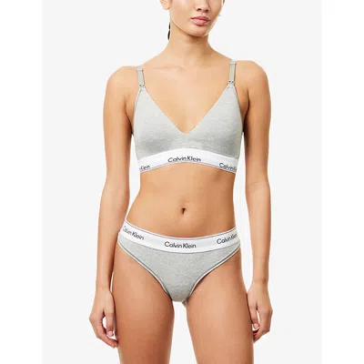 Calvin Klein Womens Grey Heather Icon Modal Cotton-blend Thong Xl In White