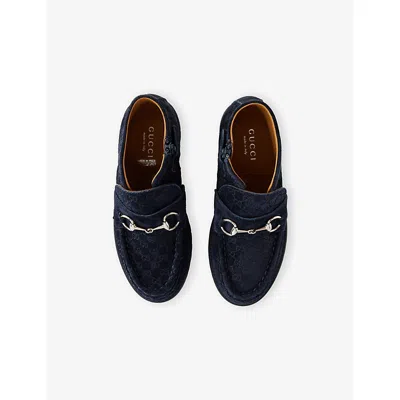 Gucci Blue/blue Kids' Horsebit Suede Booties Eur 28 / 10 Uk In Multi