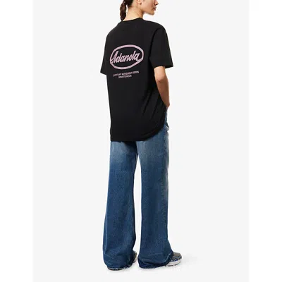Adanola Womens Black Oversized Graphic-print Cotton T-shirt In Black