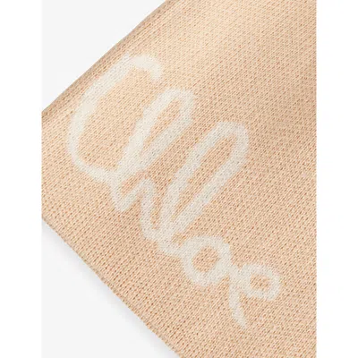 Chloé Stone Kids' Pom-pom Cotton And Wool Beanie In Neutral