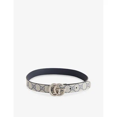 Gucci Beige Blu Kids' Gg Monogram Leather Belt In Multi