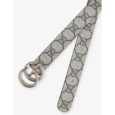 Gucci Beige Blu Kids' Gg Monogram Leather Belt In Multi
