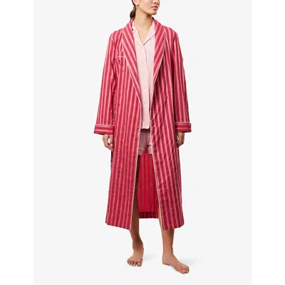 Derek Rose Womens Pink Capri Striped Cotton Robe In Red