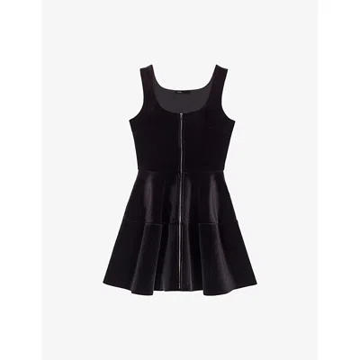 Maje Womens Black Sleeveless Square-neck Stretch-velvet Skater Dress