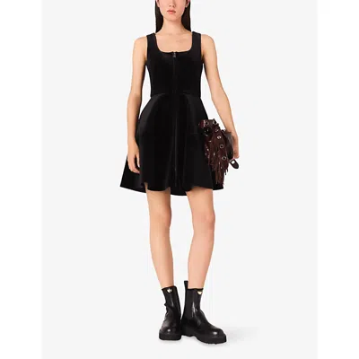 Maje Womens Black Sleeveless Square-neck Stretch-velvet Skater Dress