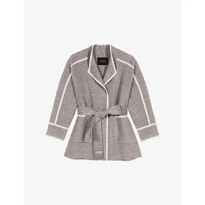 Maje Double-breasted Wool Coat In Gray