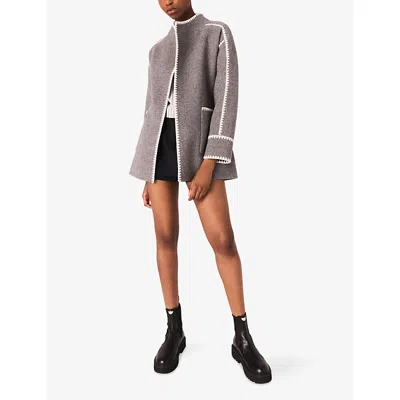 Maje Double-breasted Wool Coat In Gray