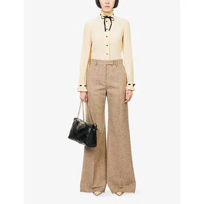 Valentino Pantalone A Palazzo In Lana Sabbia Melangé Donna In Neutral