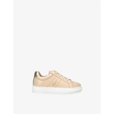 Chloé Gold Kids' Logo-print Leather Trainers Eur 20 / 4 Uk In Brown