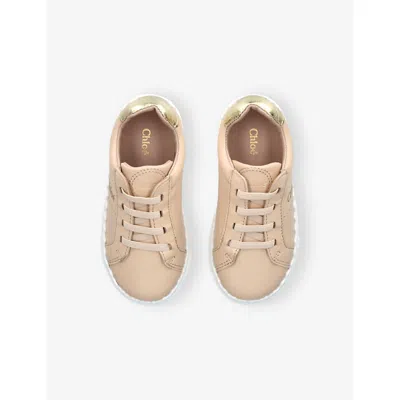 Chloé Gold Kids' Logo-print Leather Trainers Eur 20 / 4 Uk In Brown