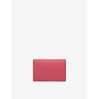 Smythson Womens Raspberry Panama Folded Leather Card Case In Pink