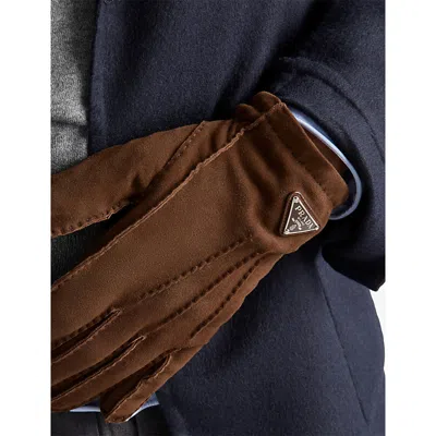 Prada Men's Suede Cashmere-lined Gloves In Brown