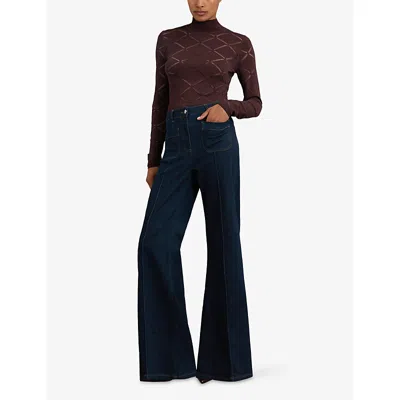 Reiss Womens Burgundy Seren Laser-cut Stretch-knit Top In Burgundy