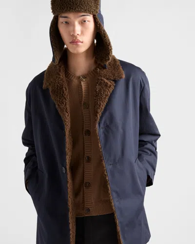Prada Notch-lapel Shearling-collar Coat In Blue
