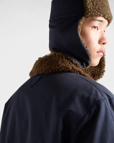Prada Notch-lapel Shearling-collar Coat In Blue