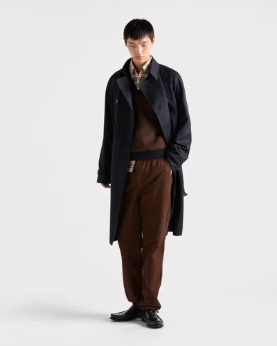 Prada Superfine Wool And Suede Sweater In Blue