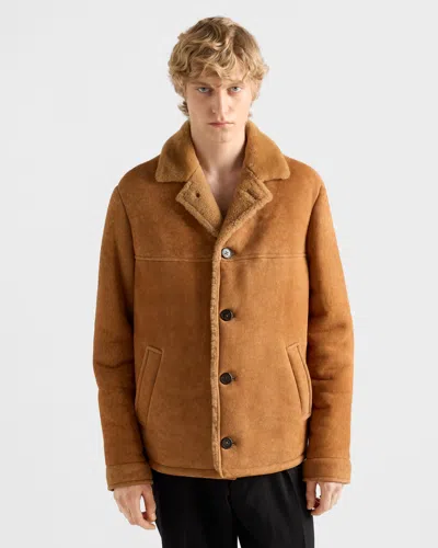 Prada Shearling Coat In Brown