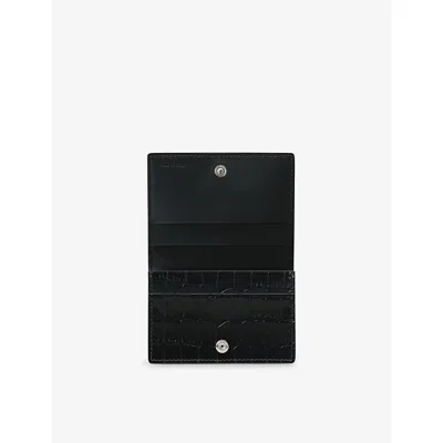 Smythson Folded Card Case With Snap Closure In Mara In Black