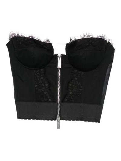 Dsquared2 Strapless Lace Cropped Corset Top In Black