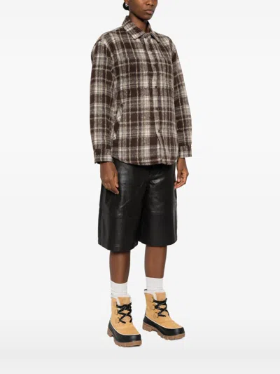 Dunst Brown Checkered Shirt With Front Logo Patch In Flannel Man In Brown