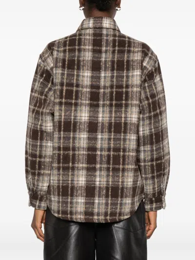Dunst Brown Checkered Shirt With Front Logo Patch In Flannel Man In Brown