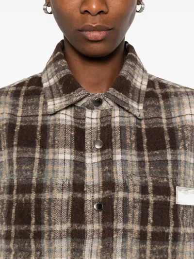 Dunst Brown Checkered Shirt With Front Logo Patch In Flannel Man In Brown