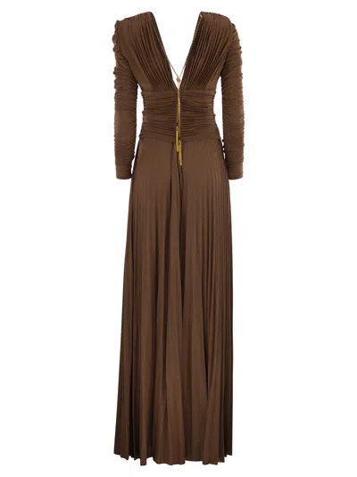 Elisabetta Franchi Red Carpet Lurex Jersey Dress With Necklace In Brown