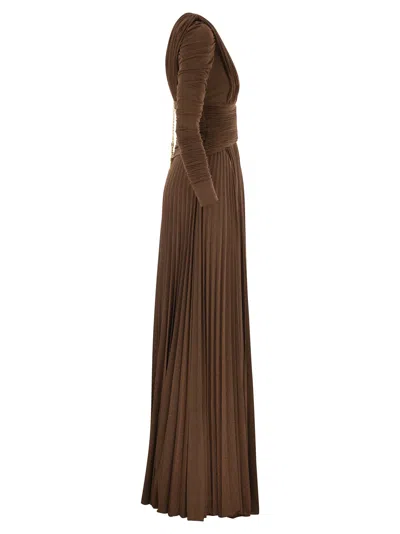 Elisabetta Franchi Red Carpet Lurex Jersey Dress With Necklace In Brown